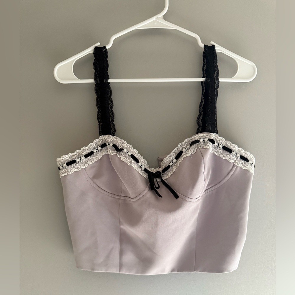 Forever 21 Womens Purple Corset Tank Top SZ LG Lace Straps Bow Adjustable New
